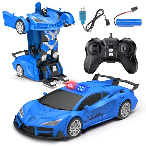 OBEST Transform Ferngesteuertes Auto Spielzeug, 2-in-1 Ferngesteuertes Auto Roboter, Junge Mädchen pielzeug, RC Polizeiauto,Spielzeug-Geschenke für Kinder ab 4 5 6 7 8 9 10 11 12 Jahren