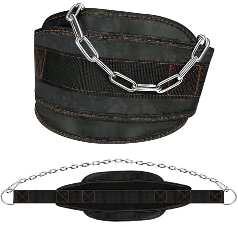 Dip Belt for Weight lifting, Weight Belt with 34'' Extra Long Adjustable Steel Chain, Pull Up Belt for Powerlifting, Strength Training and Bodybuilding, Comfortable Waist Back Support for Men & Women