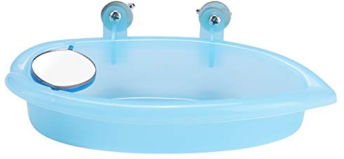 Tbest Ciotola per Pappagalli Bianca in Una Grande Gabbie per Uccelli Sorand Pappagalli Appesi, Simpatico Pet Pappagallo Vasca da Bagno per Uccelli Scatola da Bagno con Specchio Gabbia