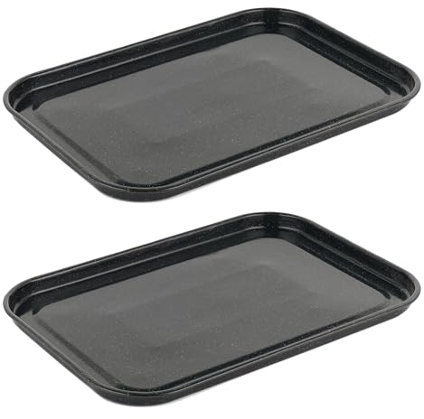 Salter COMBO-9146 Baking Tray Set – 2 Pack, 36 cm Vitreous Enamel Coated Steel Flat Oven Pan, Large Cookie Sheet, Bakeware for Baking/Roasting, PFAS-Free, Dishwasher Safe, Oven Safe to 230°C, Black