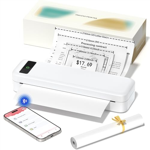 COLORWING M835 Portable Thermal Printer,A4 Thermal Printer,Wireless Inkless Mobile Printers for Home Use Office Travel Invoice Car,Bluetooth Printer Compatible with Phone & Laptop