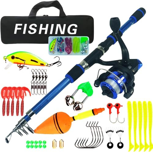 Children's Fishing Rod Set, Children's Fishing Starter Set, Portable Telescopic Children's Fishing Combi Rod and Reel, Fishing Rods and Reels Combo, Telescopic Rod Reel Combo, Complete Fish Accessory