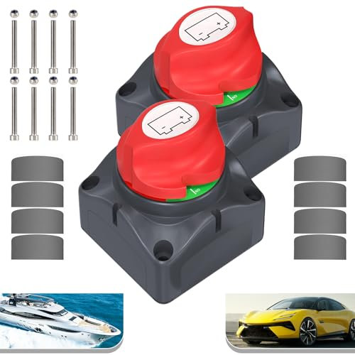 HOISGEAR 2 Pezzi Interruttore Stacca Batteria 275 A, Staccabatteria 12V 48V Interruttore di alimentazione Sezionatore batteria Master Disconnessione Batteria per Camper Yacht Barca Camion Autobus