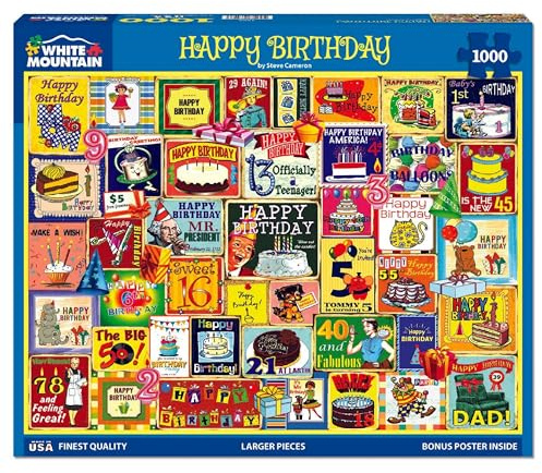 White Mountain Happy Birthday Gifts for Women & Men Fun 1000 Piece Puzzles for Adults Collage Ideas