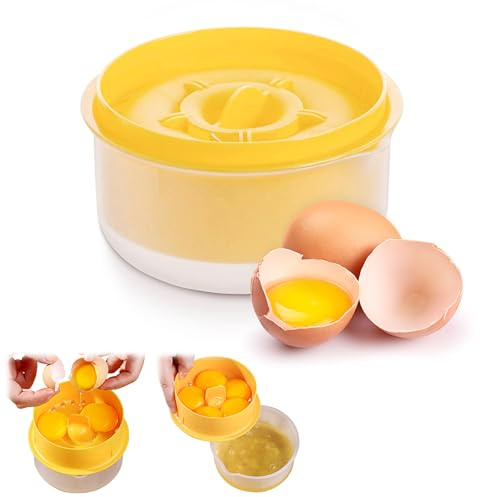 Separatore per uova crude, separatore per 5 uova, separatore per tuorlo bianco, filtro per albume, con scatola portaoggetti (giallo)