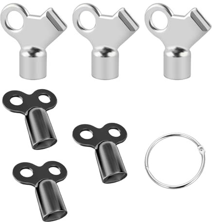 Lot de 6 clés de purge de radiateur, clé de purge de chauffage, clé de chauffage robuste pour purger tous les radiateurs, 5 mm avec un porte-clés