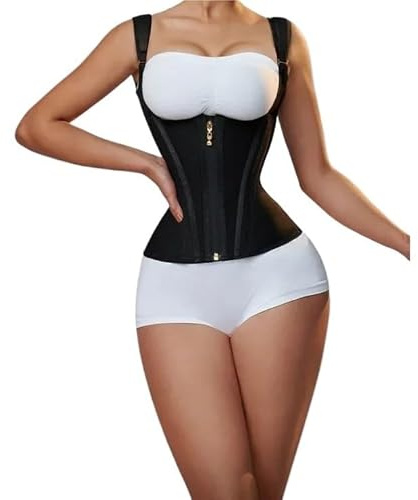 TXLEAPEY Fajas Reductoras Mujer Faja Moldeadora de Cuerpo for Mujer, Chaleco de compresión Doble, corsé de Entrenamiento de Cintura con Cremallera Ajustable y Ganchos.(Black,S)