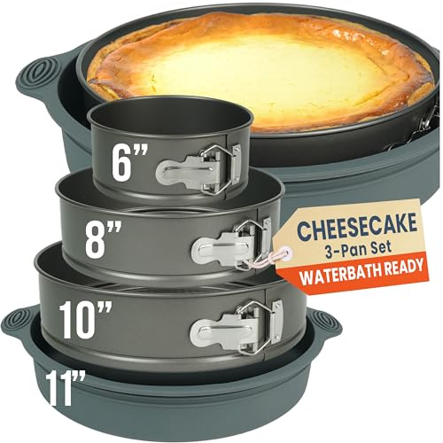 Cheese Cake Pans for Baking, NON-STICK Springform Pan Set & SILICONE SLEEVE