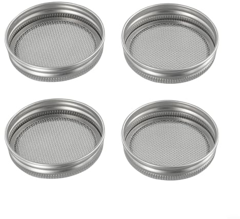 Stainless Steel Sprouting Jar Lids Set of 4, 70mm Mesh Strainer Covers for Home Kitchen Sprouting, Versatile for Spice, Sugar, Flour Sifting, Dishwasher Safe, No Soil Required Sprout Growing Kit