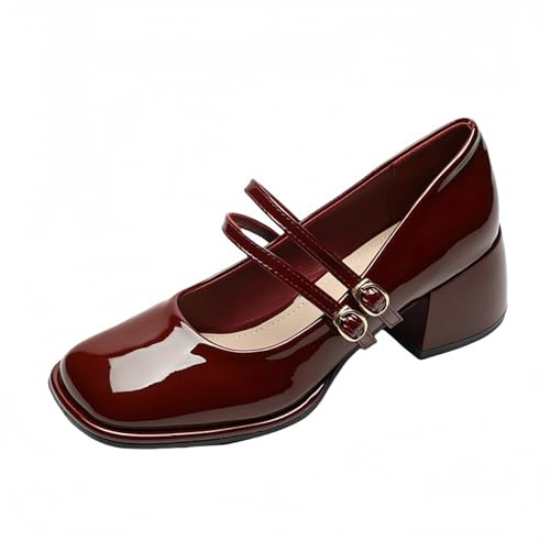 FQLGJMY Plateforme en Cuir breveté pour Femmes Mary Janes Robe Pompes Gothique Chaussures à Talons Gros Bas Douce Lolita fermée Orteil Cheville Bracelet réglable