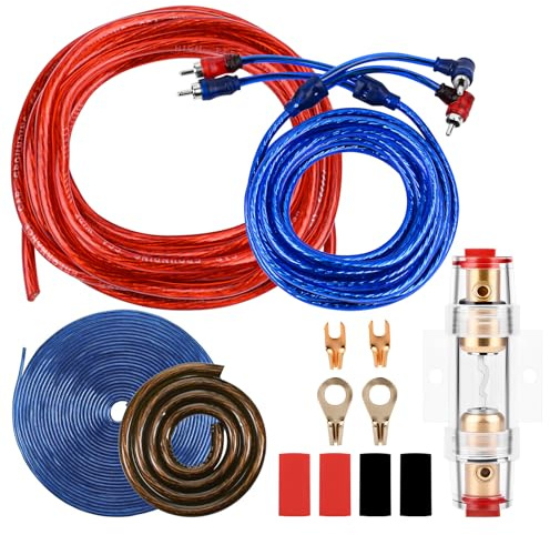 LustLocke Kit Cavi Amplificatore Auto 10GA, Set Cavi Audio Auto di Alta Qualità per Amplificatori Fino a 1500W, Cavo Subwoofer con 4,5m di Cavo di Alimentazione per Sistemi Car Audio