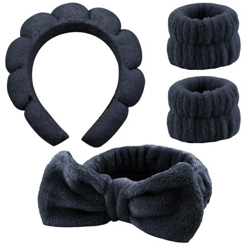 4 stycken hårband kosmetika, spa pannband för att tvätta ansiktet hudvård pannband, smink hårband, pannband handled tvättband set för kvinnor flickor yoga sport dusch sminkborttagning