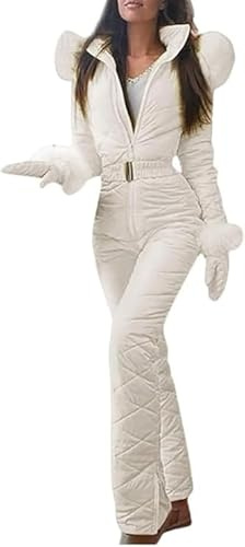 Aidodmom Traje de esquí para Mujer Traje de Nieve para Mujer Mono Moda Delgado Traje de esquí a Prueba de Viento Deportes al Aire Libre con Collar de Pelo Traje de esquí con Guantes