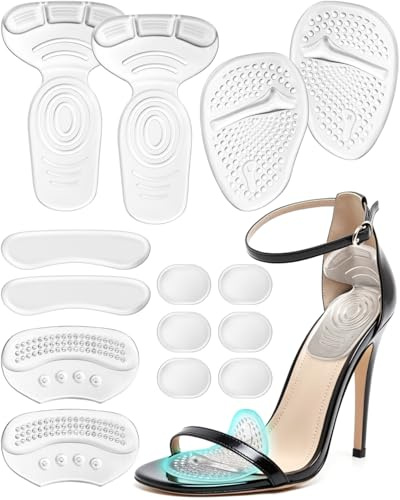 Snqqmtt 10PCS High Heel Inserts for Women, Silicone Ball of Foot Cushions Heel Grips Liner Metatarsal Pads for Women Shoes Too Big, Anti Slip Heel Pads, Foot Pain Relief and Comfort