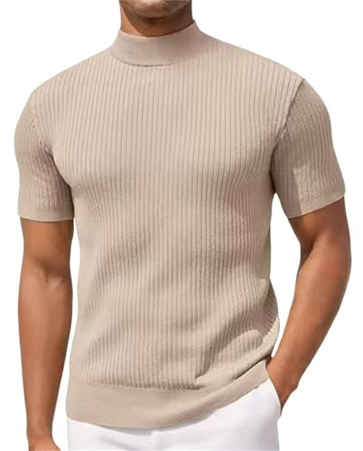 Herr Mock Neck T-shirts kortärmad rund hals ribbstickad pullover sommar vardaglig bastoppar