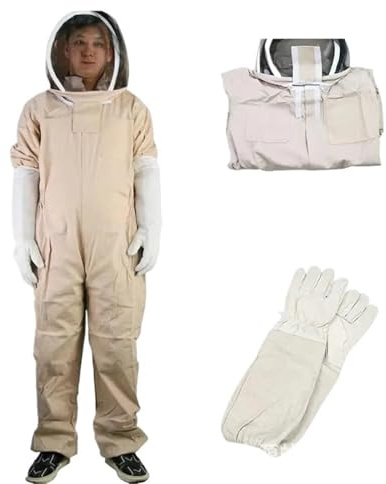 Biodlarskyddskläder med handskar, biodlingsdräkter, professionell biodlardräkt för män och kvinnor, biodlarutrustning, overall (L)