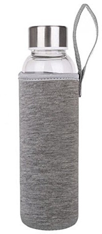 HMILYDYK Bouteille d'eau portable en verre transparent anti-fuite avec manchon en nylon gris 420 ml