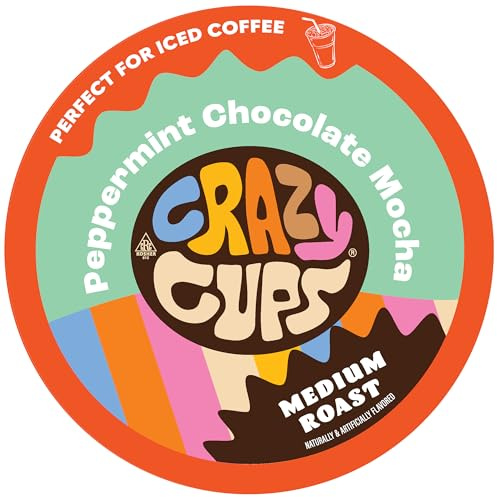 Crazy Cups Flavored Coffee for Keurig K-Cup Machines, Peppermint Chocolate Mocha, Hot or Iced Drinks, 22 Single Serve, Recyclable Pods