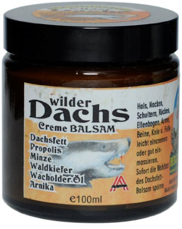 Dachs Creme Balsam wilder Dachs mit Dachsfett, Propolis, Minze, WALDKIEFER, WACHOLDER-ÖL, Arnika 100 ml Spezielle Rezeptur Rarität