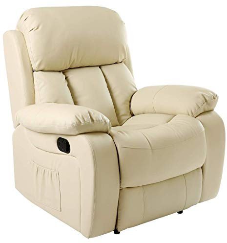 More4Homes CHESTER HEATED MASSAGE RECLINER BONDED LEATHER CHAIR SOFA LOUNGE GAMING HOME ARMCHAIR (Cream)
