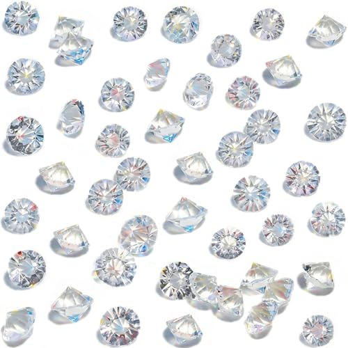 HANSGO 500PCS Diamonds, Mini Clear Fake Diamonds Acrylic Gems Table Scatter Crystals for Vase Fillers, Wedding Decor, Pirate Treasure, Photo Props, Party Decorations, Food Display（0.39-0.47in）