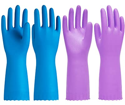 PACIFIC PPE 2 Pairs Dishwashing Cleaning Gloves with Latex free, Cotton lining, Kitchen Gloves (Purple+Blue, Medium)