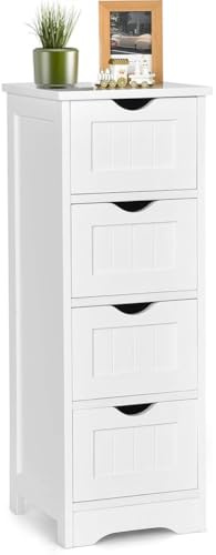 BAKAJI Cassettiera Armadietto Armadio da Appoggio 4 Cassetti Rimovibili in Legno MDF Bianco Linea Shabby Salvaspazio da Bagno Camera Stanza