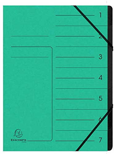 Exacompta 540703E Premium Ordnungsmappe geheftet. Aus extra starkem Colorspan-Karton DIN A4 7 schwarze Fächer und 2 Gummizüge mit Organisationsdruck Ringmappe Register-Mappe grün