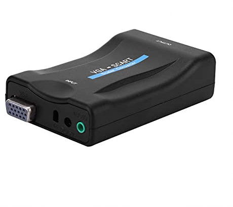 VGA to SCART Converter, VGA to SCART Video Audio Converter Adapter Plug and Play USB With Remote Supports NTSC, PAL and SECAM TV System