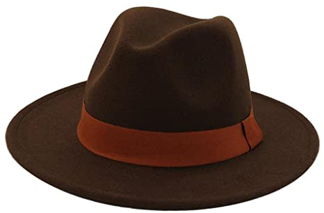 Perfeclan Sombrero Fedora de Moda para Hombre, Cinturón Transpirable, Ala, Fieltro, Invierno, Café