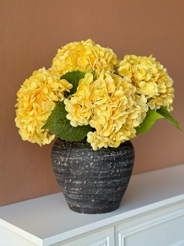 Yalzone 3 st 53 cm konstgjord hortensia gula blommor verklig känsla verklighetstrogen falsk latex hortensia för heminredning brudbukett bröllopsdekor
