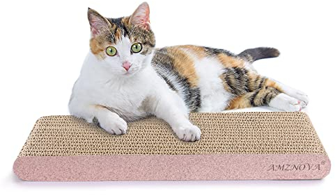 AMZNOVA Katzenkratzer, Kratzunterlage, strapazierfähiger, recycelbarer und wendbarer Karton mit Katzenminze, schmal, Glitzer-Roségold