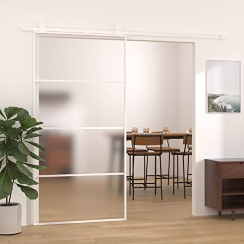 HOMIUSE Schiebetür ESG Glas und Aluminium mattiert 102,5x205 cm Weiß Glasschiebetür Sliding Door Glasschiebetüren Innen Türen Innen Matte Design Schutz Der Privatsphäre Elegant und Modisch