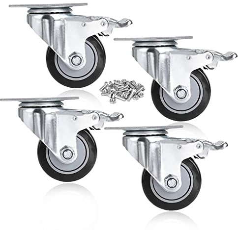 Ruedas giratorias con freno, ruedas con freno, 400 kg, ruedas para muebles de carga pesada, 4 unidades de 75 mm, para muebles, muebles de palé o como ruedas de transporte, color negro