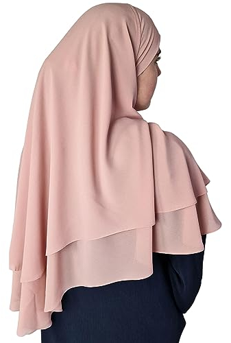 Yaqeen Hijab Kurzer Chiffon-Khimar, 2-lagig, Diamantschliff, Dreieck, Hijab, Muslimischer Schal, Kopftuch, Chadors, Arabien, islamisches Gebetskleid, muslimische Schals, hellrosa, Einheitsgröße