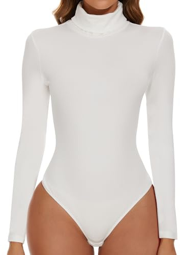 SHAPERIN Body Femme Col Roulé Bodysuit Manches Longues Justaucorps Turtle Neck Bodycon Bodysuits Tops Long Sleeve