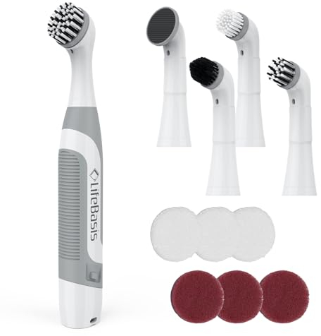 LifeBasis Elektrische Reinigungsbürste Schnurlos Fugenreiniger Elektrisch Mit 5 Reinigungsbürste Köpfe IPX7 Wasserdicht Spin Scrubber für Zuhause Badezimmerböden Wannen Duschen Fliesen Küche