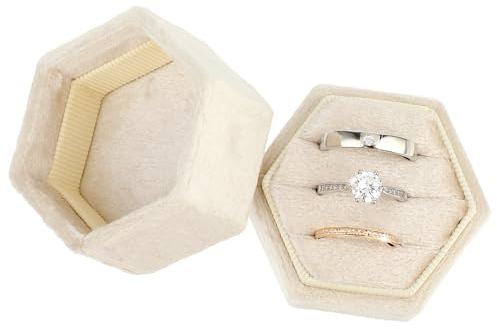 Yolev Samt Ringbox Hochzeit Schmuckbox Sechseckig Ringschachtel Vintage Verlobungsring Box Valentinstag Geschenkbox Tragbar Aufbewahrungsbox für Heiratsantrag Verlobung Hochzeit (3 Fächer)