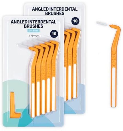 By Amazon Interdentalbürste, mittlere Reichweite, abgewinkelt, 0,45 mm, 20 Stück (2 Packungen mit 10 Stück), Orange