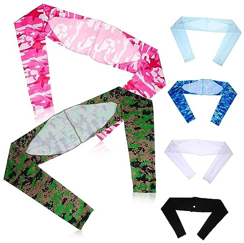 WOONEKY 6pezzi Manicotti Raffreddanti Per Donne Con Fori Per Dita Maniche Scialle Protettive Per Sole Colori Per Sport Estivi e Attività All Aperto