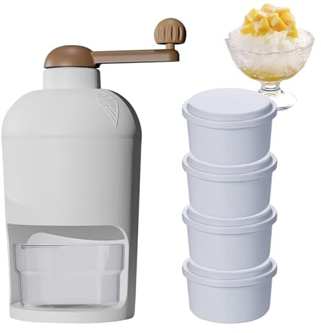 Handvevad iskrossare, israkning och snökonmaskin, premium bärbar iskrossningsmaskin med 4 former, hushåll rakad ismaskin med rostfritt stål manuell iskross