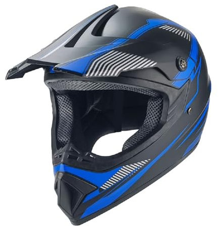 Kinder Crosshelm Shadow of Blue AHP schwarz blau – Motorradhelm für Kinder, ABS-Schale, robuster Kinderhelm für Downhill, Quad und Motocross (S)