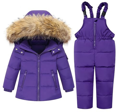 Kinder Skianzug Wasserdicht Schneeanzug Mädchen Verdickte Skijacke + Skihose Zweiteiler Junge Winddicht Skianzüge mit Kaputze Einfarbig Daunenjacke Kinder Daunenjacke Set Mädchen 1 (Purple, 4-5 Years)