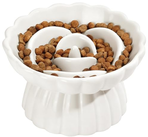 IDOGCHEW Comedero Lento Elevado para Gatos de Cerámica – Cuenco Antivómitos con Soporte Ergonómico 8,5 cm, Alimentación Lenta y Saludable, Fácil de Limpiar