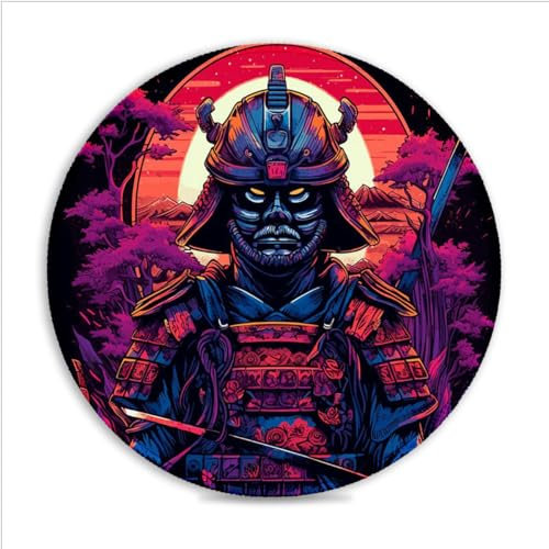 LJSPTU Gaming Mouse Mat samurai synth wave Portable (11.8-inch) SU Fabric Mouse Pad Spill-Proof Desk Mat 360° Smooth Tracking for Esports, Compact for Travel Gaming Setup