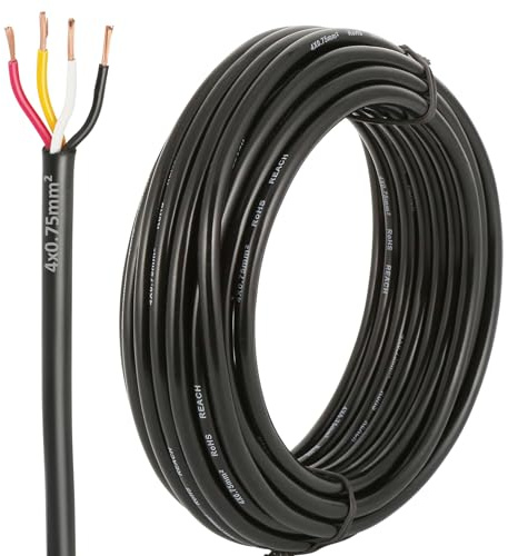 ETUKER Elektrisk kabel 18Awg 4 × 0,75 mm², 10 meter, förlängningskabel, 4 ledare, 4 polig