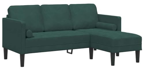 vidaXL Mörkgrön Schäslongsoffa – Bekväm för Läsning och Avkoppling Inomhus med 2 Kuddar – Stilren Modern Design för 3 Personer – Polyester Material med Träram för Vardagsrum
