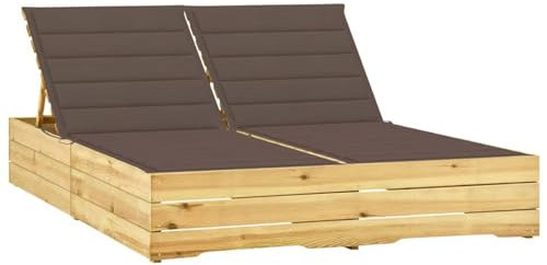 Snsowed Doppel-Sonnenliege mit Taupe Auflagen Kiefer Imprägniert, Gartenliege, Liegestuhl, Sonnenstuhl, Sonneninsel Outdoor, Liegen, Gartenmöbel, Bäderliege, Relaxliege - 3065977