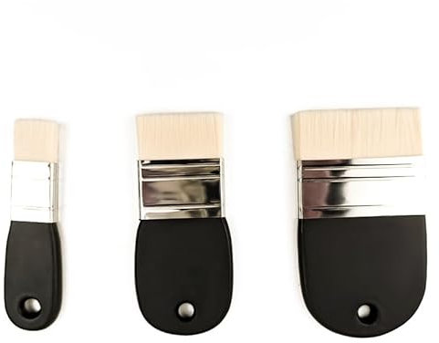 3 Pièces Pinceaux Plats, Grands Larges Pinceaux (S/M/L), Nylon Pinceauxs Manche en Bois pour Aquarelle et Peinture, Acrylic Brushes pour Peintres, étudiants et Artistes
