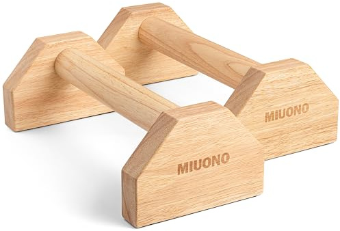 MIUONO Parallettes Push Up Bar, Oak Wood Calisthenics Equipment for Home Gym with Non-Slip Base, Handstand Trainer Push Up Handles for Floor Dip Workout and Strength Training
